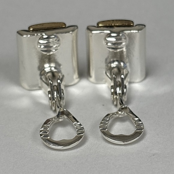 Vintage Monet Gold/Silver Tone Clip On Earrings, Cubic Zirconia, Signed, - Picture 4 of 6